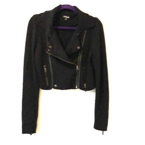 Bebe Knit Cropped Moto Jacket